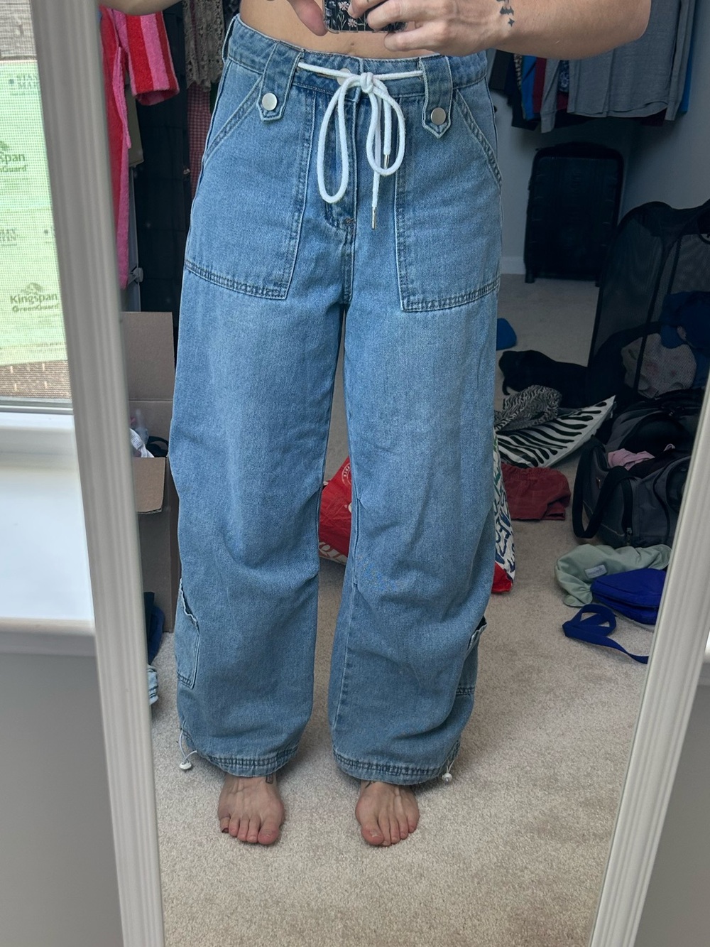 Wide Leg Baggy Jeans with Drawcords